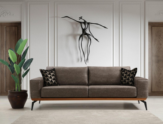 Complete living room sofa suite: 2x 3-seater fabric sofas and armchair, 3 pieces