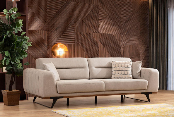 Classic sofa set upholstered fabric sofa three-seater armchair beige upholstered sofa