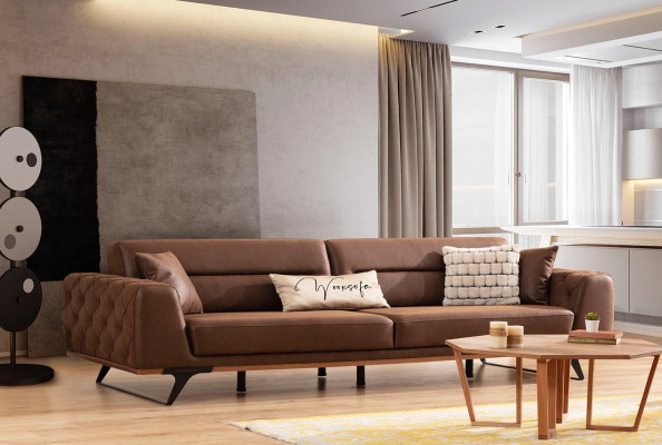 Complete couch set four-seater armchair couch brown fabric sofa sofas