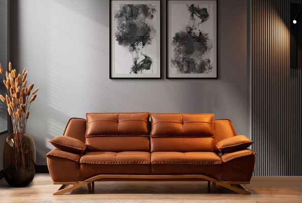 Three-seater fabric sofa couch brown sofa 3-seater upholstered sofa modern