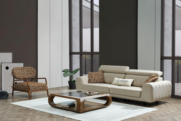 Sofa set fabric sofa upholstered sofa three-seater armchair beige sofa 2-piece