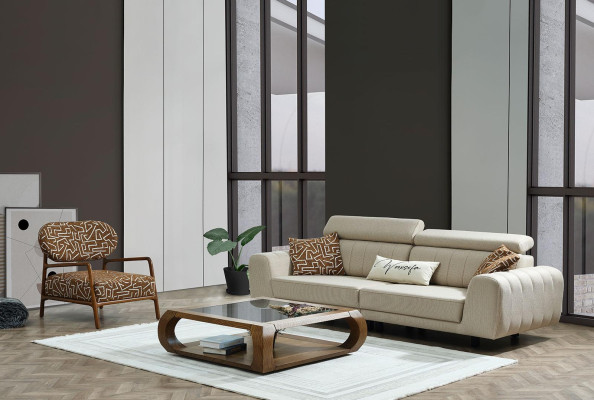 Four-seater, three-seater armchair couch set, brown 3-piece upholstered sofa set