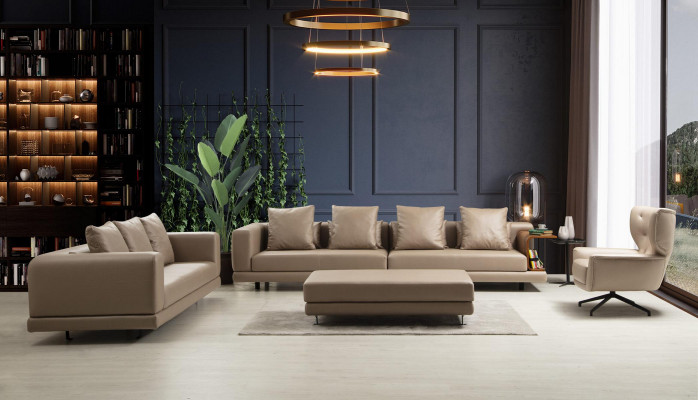 Four-seater sofa set three-seater armchair beige sofa 3-piece leather set