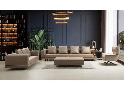Four-seater sofa set three-seater armchair beige sofa 3-piece leather set