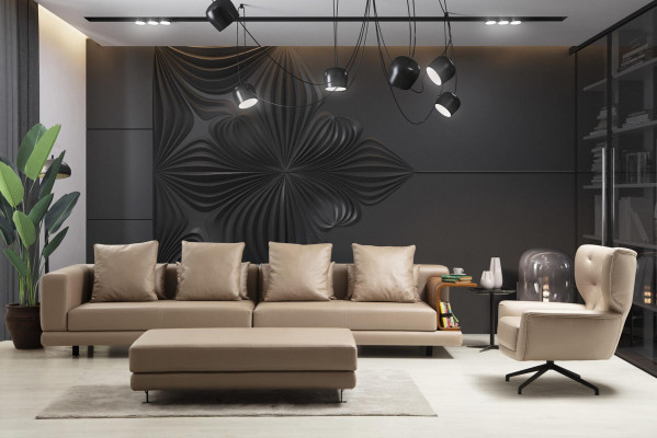 Four-seater sofa set three-seater armchair beige sofa 3-piece leather set