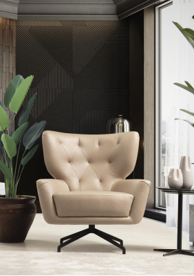 Wing chair armchair upholstered 1-seater brown upholstered armchair leather modern