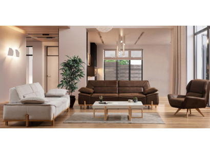 Complete couch set three-seater armchair couch brown fabric sofas 3-piece