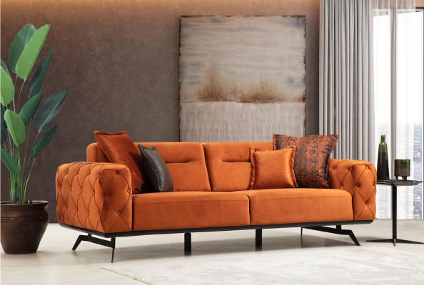 Four-seater couch set, three-seater, armchair, orange sofa, 3-piece fabric sofa