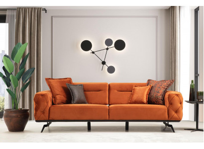 Three-seater couch orange sofa 3-seater upholstery fabric sofa Chesterfield