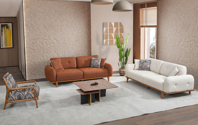 Three-seater sofa set armchair couch brown upholstered sofa fabric sofa 3-piece set