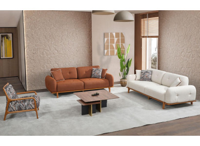 Three-seater sofa set armchair couch brown upholstered sofa fabric sofa 3-piece set