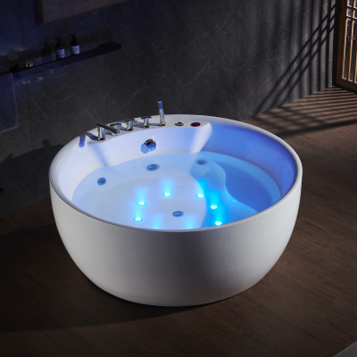 Round Bathtub Whirlpool Tub Relaxation Spa Tubs White 150cm Bubble Massage Jets