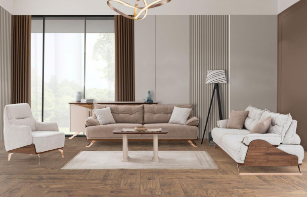 Sofa Set Three-Seater Armchair Couch Upholstered Sofa Fabric Sofa Beige 3-piece