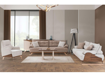 Sofa Set Three-Seater Armchair Couch Upholstered Sofa Fabric Sofa Beige 3-piece