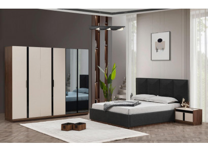 Bedroom set double bed bedside tables wardrobe gray 4-piece