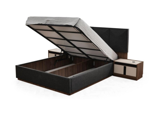 Complete double bed, bedside tables, wardrobe, beige, 6-piece bedroom set