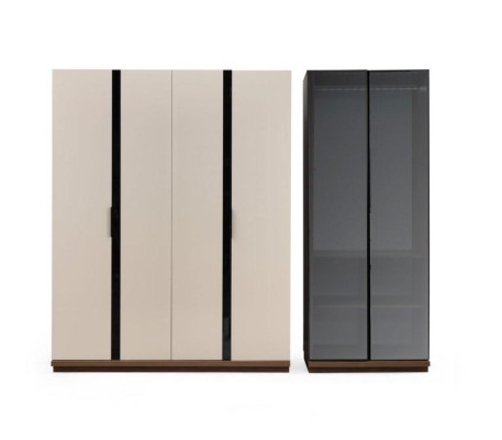 Complete double bed, bedside tables, wardrobe, beige, 6-piece bedroom set