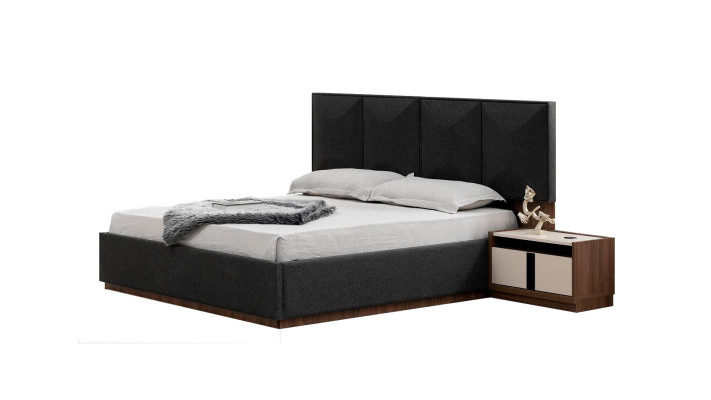 Double bed set bed nightstands gray 3-piece wood bedroom set