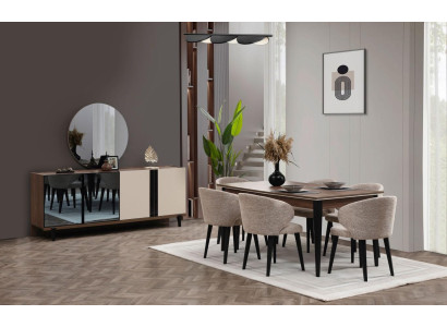Dining corner dining group dining room dining table chairs sideboard set 8-piece brown