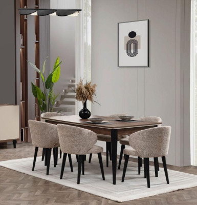 Dining set wood dining nook dining room dining table chairs set 7-piece brown table