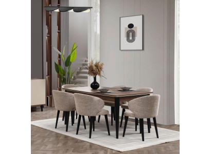 Dining set wood dining nook dining room dining table chairs set 7-piece brown table