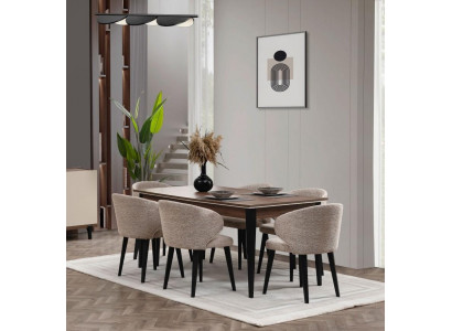 Dining set wood dining nook dining room dining table chairs set 7-piece brown table