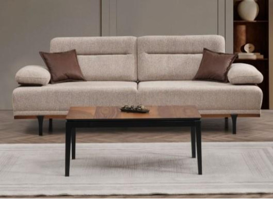Fabric sofa, three-seater sofa, couch, upholstered sofa, beige, modern.