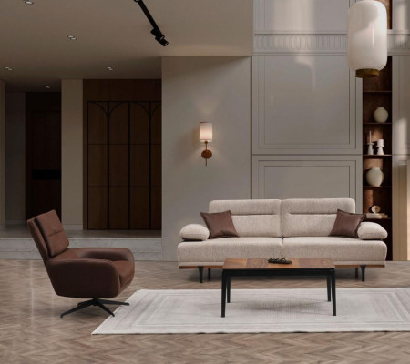 Fabric sofa set three-seater armchair couch beige 2-piece upholstered sofa