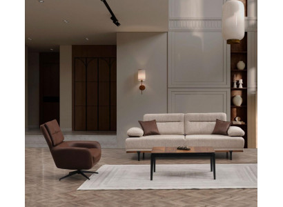 Fabric sofa set three-seater armchair couch beige 2-piece upholstered sofa