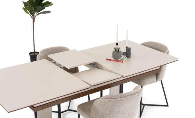 Beige dining group luxurious dining room furniture 6x fabric chairs dining table new