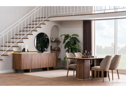 Dining room set dining group dining table chairs wood 8-piece brown sideboard