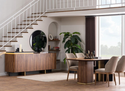 Dining room set dining group dining table chairs wood 8-piece brown sideboard