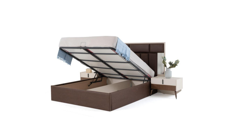 Bedroom set double bed nightstands brown 4-piece wood wardrobe