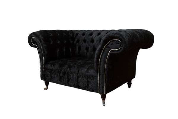 Chesterfield Armchair Design Upholstered Sofa Black Textile Fabric Lounge