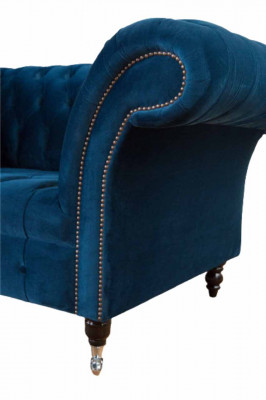 Chesterfield Armchair Design Upholstered Sofa Couch Blue Textile Furniture