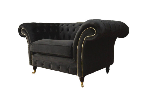 Chesterfield Armchair Lounge Black Sofa Couch Upholstery Modern Textile New