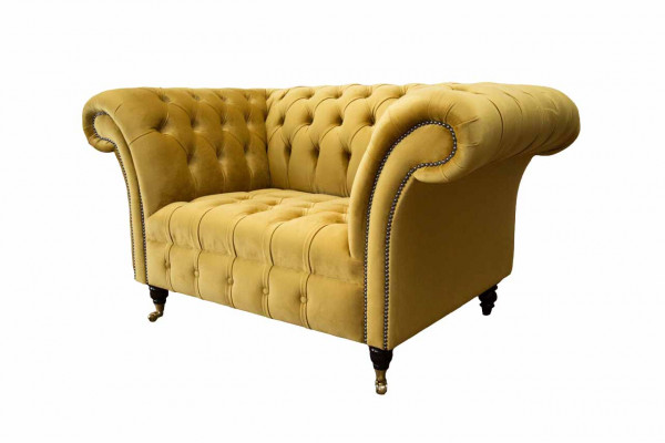 Chesterfield Yellow Armchair Sofa Upholstery Luxury Textile Design Sofas New