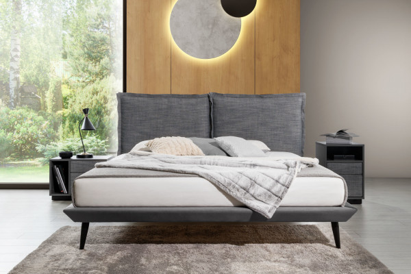 Stylish bedroom gray bed 2x nightstands luxury beds 3-piece set