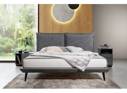 Stylish bedroom gray bed 2x nightstands luxury beds 3-piece set