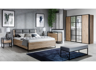 Modern bedroom set bed wardrobe wood chest of drawers 5-piece suite