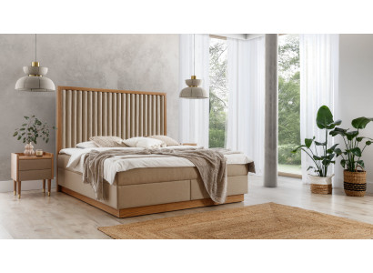 Beige bedroom double bed 2x luxury nightstands noble wood furniture 3-piece set