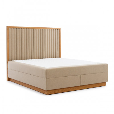Beige bedroom double bed 2x luxury nightstands noble wood furniture 3-piece set