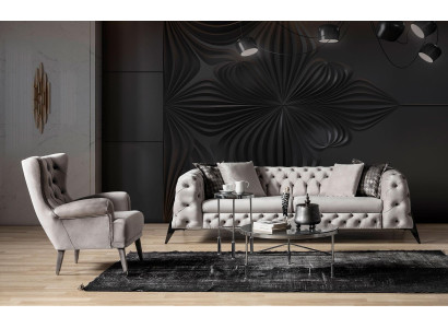 White Chesterfield Upholstered Suite Sofa Set 4-Seater Armchair 2-piece