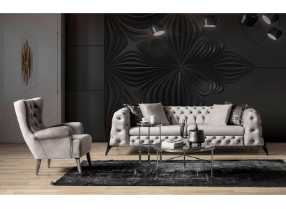 White Chesterfield Upholstered Suite Sofa Set 4-Seater Armchair 2-piece