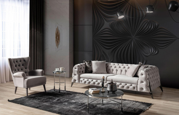White Chesterfield Upholstered Suite Sofa Set 4-Seater Armchair 2-piece