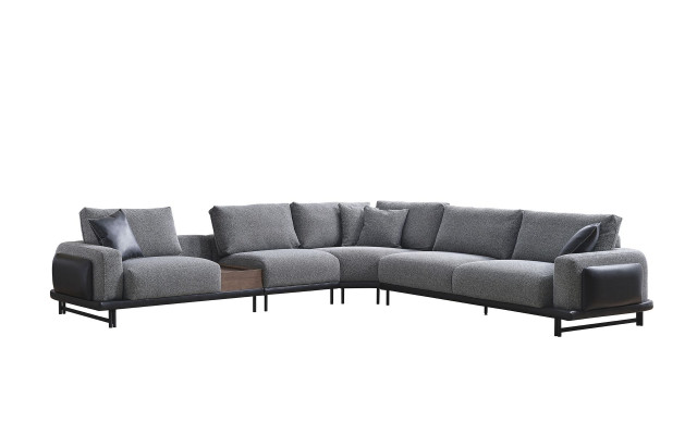 Gray L-shaped corner sofa, upholstered sofa, modern textile luxury living landscape