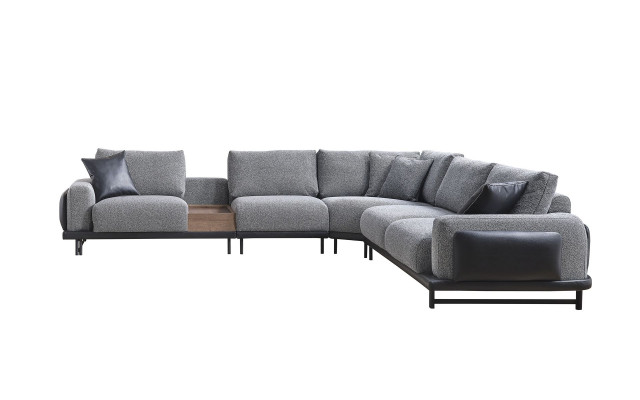 Gray L-shaped corner sofa, upholstered sofa, modern textile luxury living landscape
