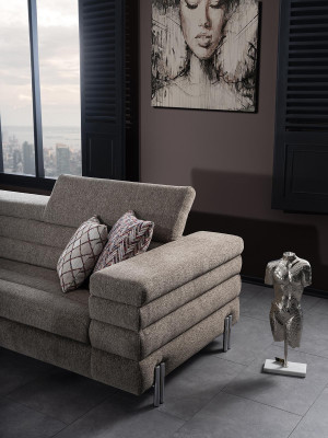 Modern L-shaped beige corner sofa living room upholstered couches wooden frame