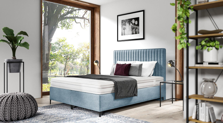 Blue Bed Designer Double Bed Upholstered Furniture Bedroom Box Spring Bed