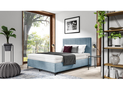 Blue Bed Designer Double Bed Upholstered Furniture Bedroom Box Spring Bed
